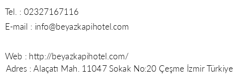 Beyaz Kap Hotel telefon numaralar, faks, e-mail, posta adresi ve iletiim bilgileri
